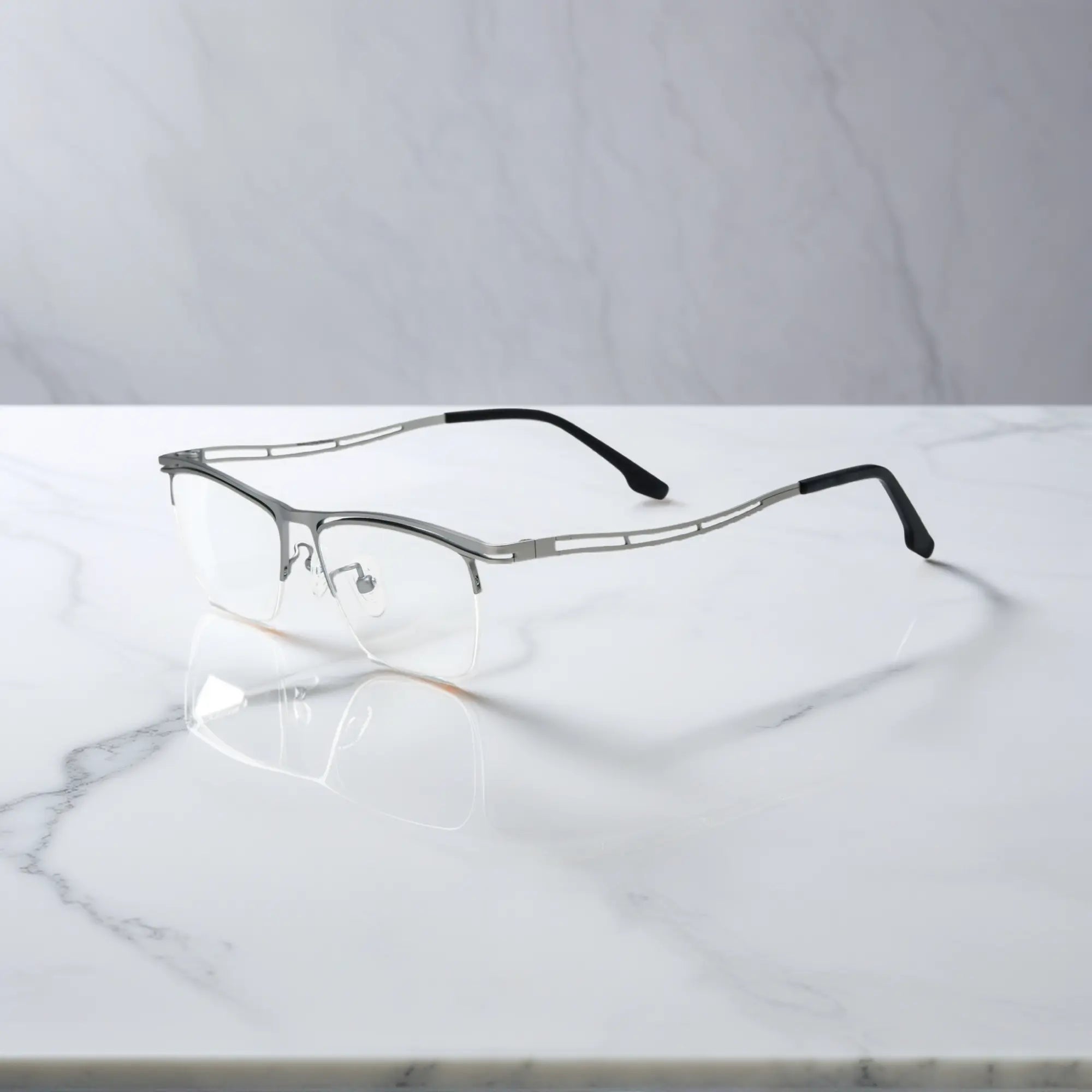 VoyueLens™ Silver Alloy titanium semi-rim eyeglasses side view